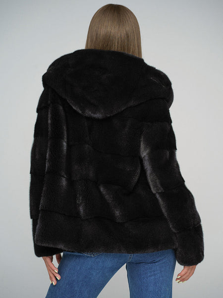 Black Luxury Genuine Mink Fur Hooded Jacket