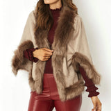 Mocha Faux Fur Suede Cape Jacket-0