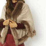 Mocha Faux Fur Suede Cape Jacket-2