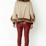 Mocha Faux Fur Suede Cape Jacket-3