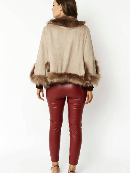 Mocha Faux Fur Suede Cape Jacket-3