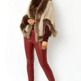 Mocha Faux Fur Suede Cape Jacket-1