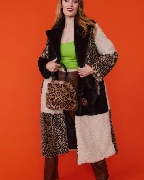 Mocha Faux Fur and Faux Shearling Maxi Coat-1