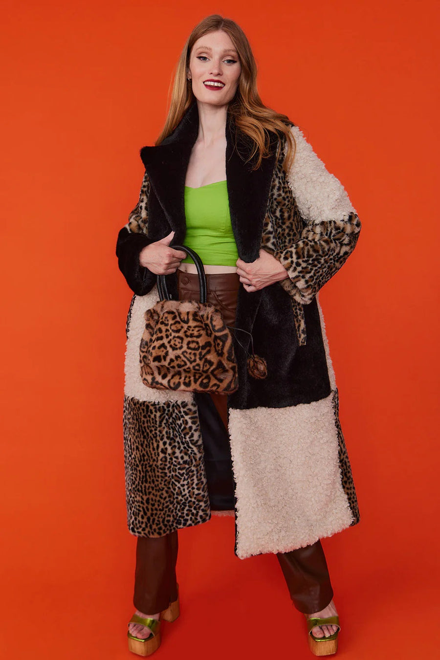 Alessandra Beaumont — Mocha Faux Fur and Faux Shearling Maxi Coat, alternate view 2