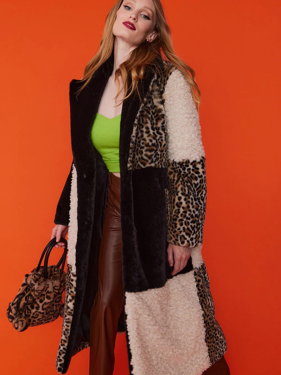Mocha Faux Fur and Faux Shearling Maxi Coat-2