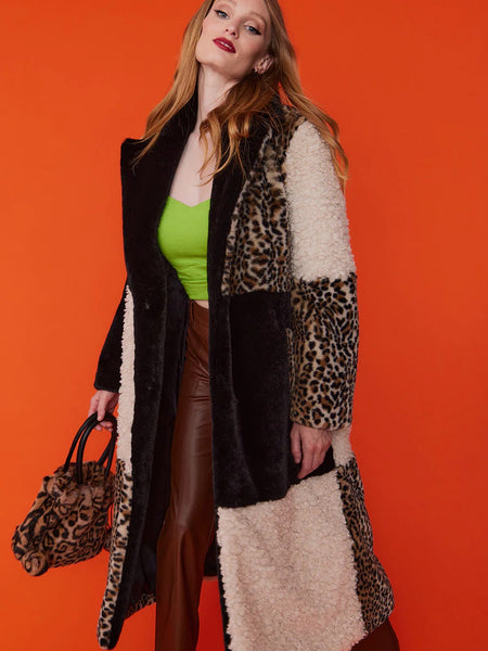 Mocha Faux Fur and Faux Shearling Maxi Coat-2