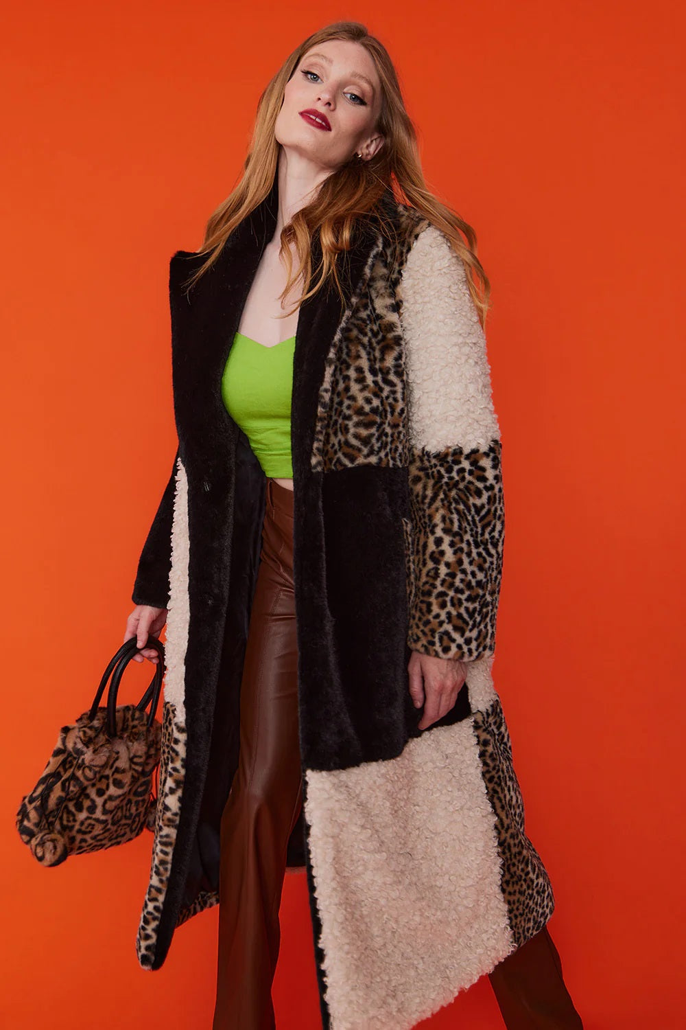 Alessandra Beaumont — Mocha Faux Fur and Faux Shearling Maxi Coat, alternate view 3