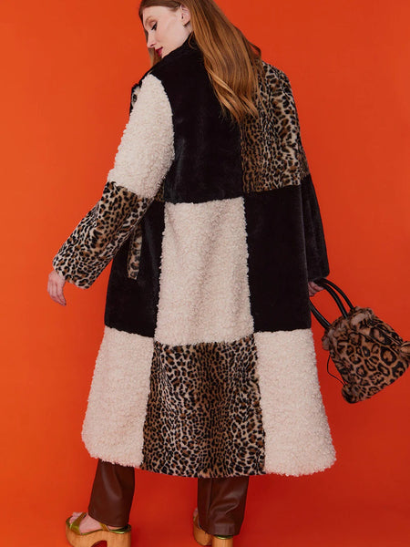 Mocha Faux Fur and Faux Shearling Maxi Coat-3