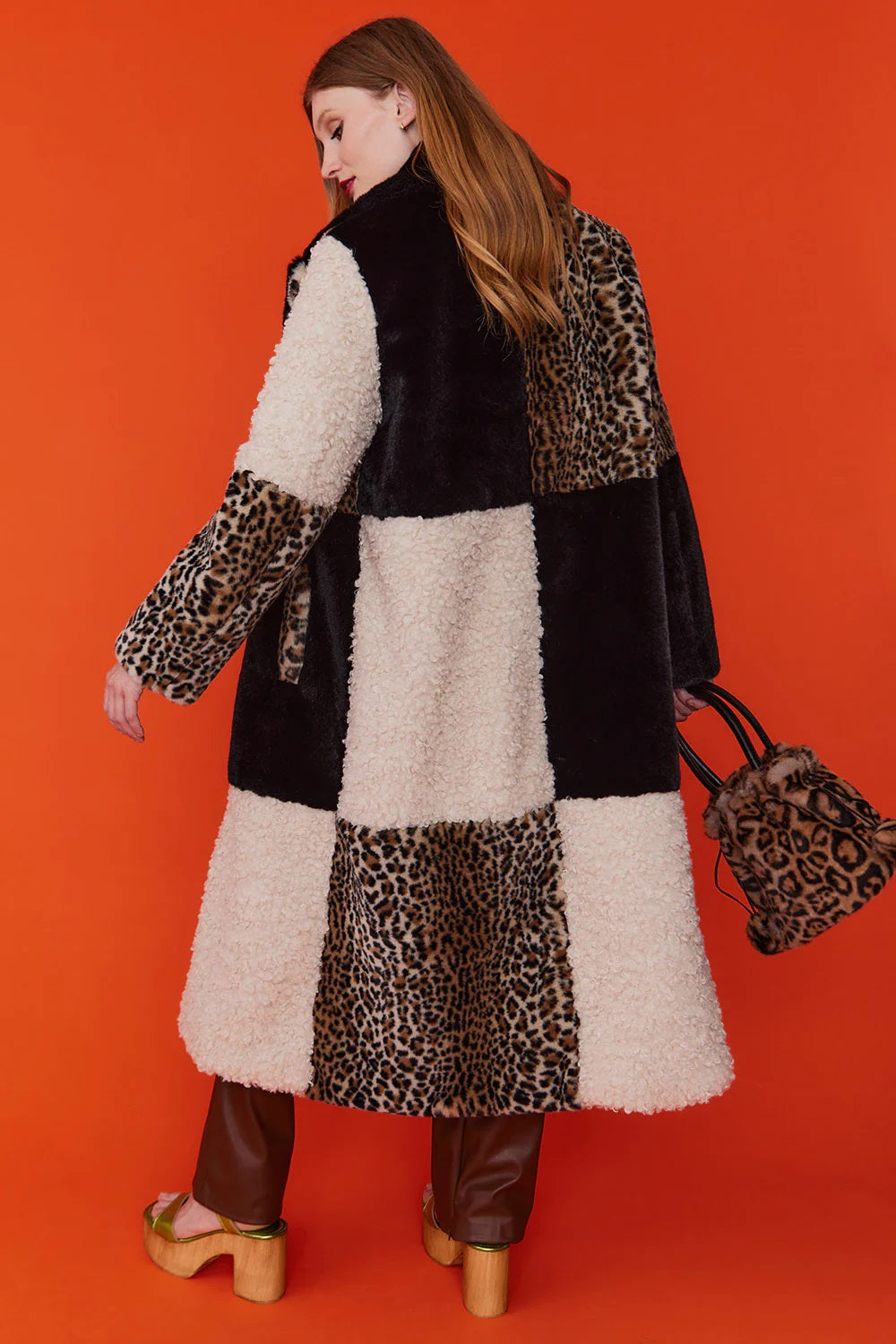 Alessandra Beaumont — Mocha Faux Fur and Faux Shearling Maxi Coat, alternate view 4
