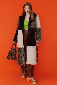 Alessandra Beaumont — Mocha Faux Fur and Faux Shearling Maxi Coat