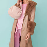 Mocha Faux Leather Jacket with Detachable Faux Fur Cuffs and Collar-1