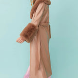 Mocha Faux Leather Jacket with Detachable Faux Fur Cuffs and Collar-2