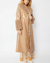Mocha Faux Leather Trench Coat with Detachable Faux Mongolian Collar and Cuffs
