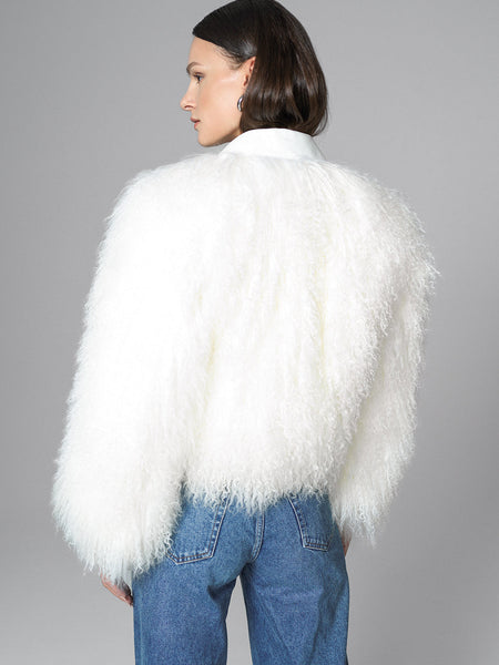 White Natural Mongolian Shearling Jacket