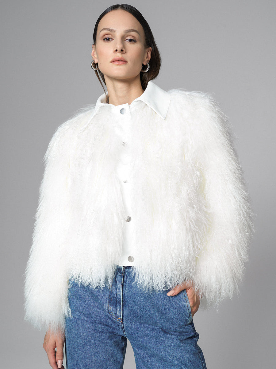 White Natural Mongolian Shearling Jacket