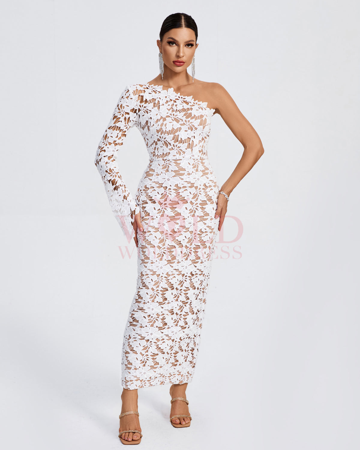 Sasha Lefèvre — One Shoulder Lace Floral Long Dress, alternate view 5
