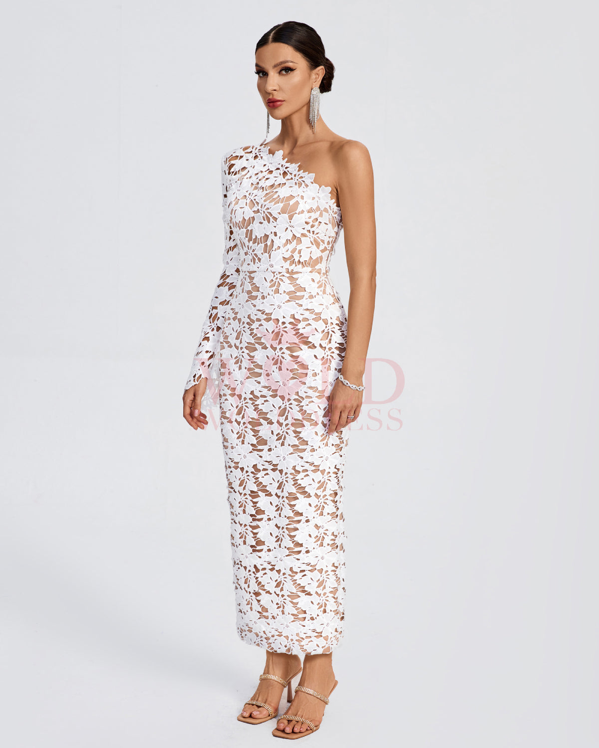 Sasha Lefèvre — One Shoulder Lace Floral Long Dress, alternate view 3
