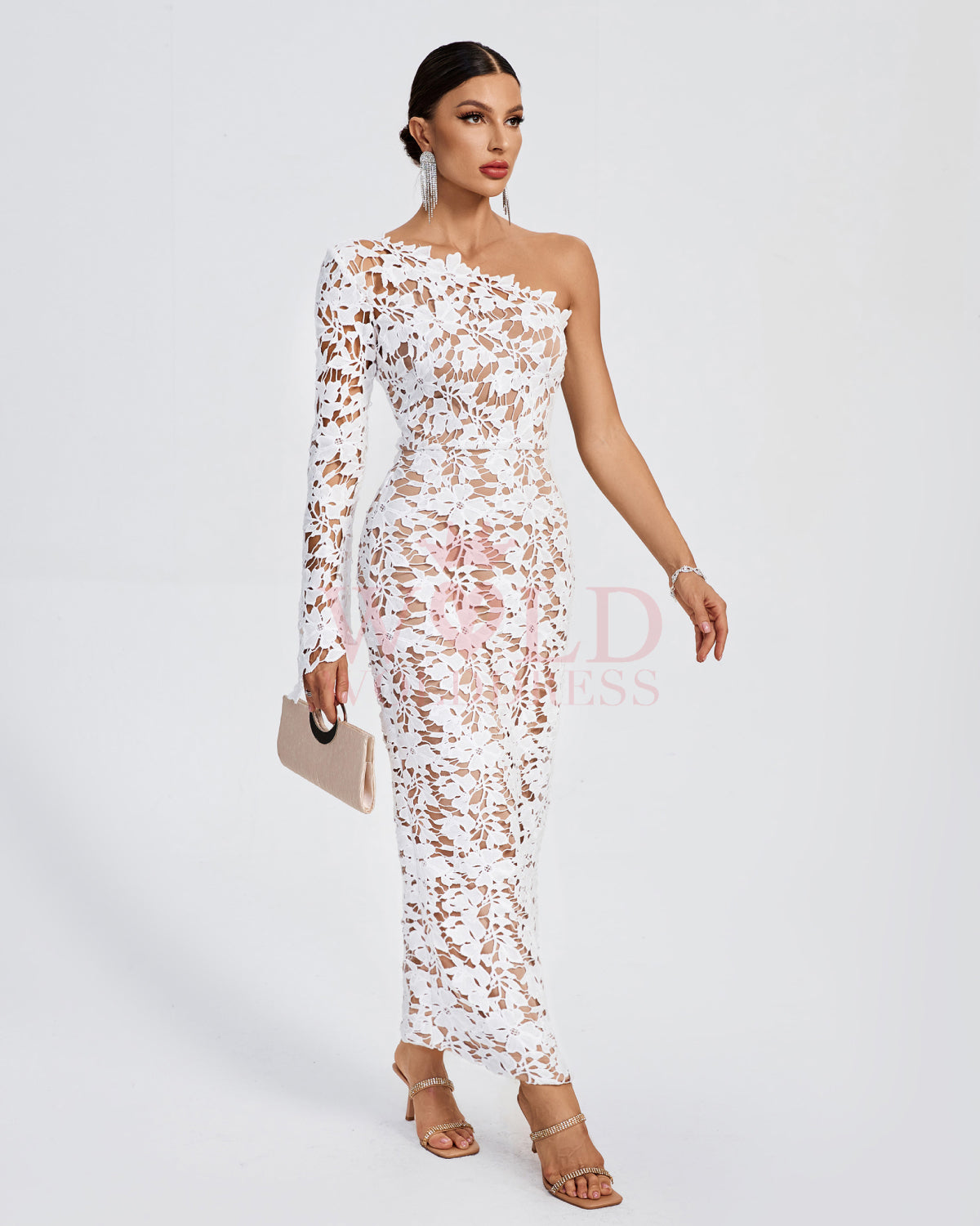 Sasha Lefèvre — One Shoulder Lace Floral Long Dress, alternate view 2