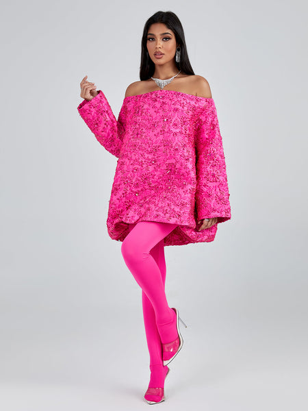 Loose Jacquard Off-Shoulder Dress for a Trendy and Casual Style