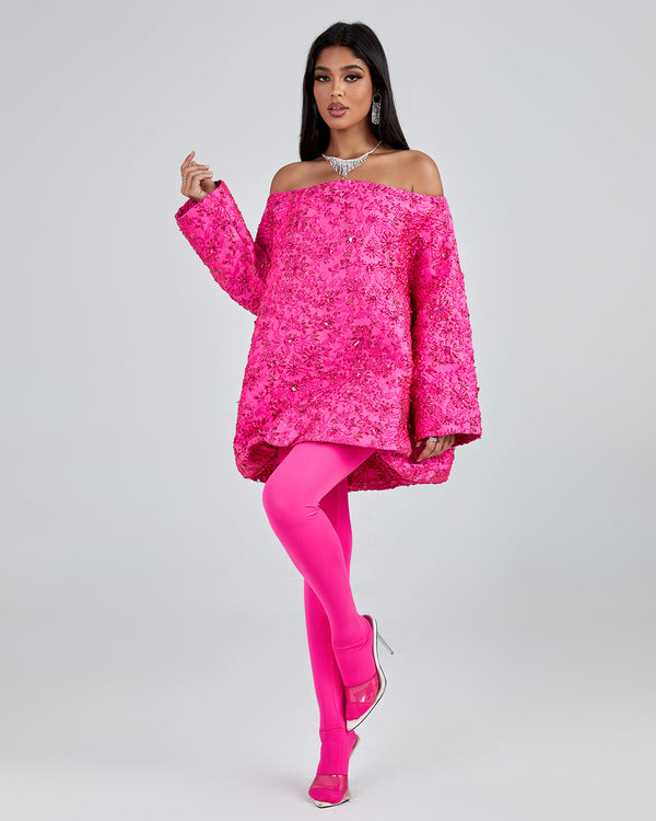Loose Jacquard Off-Shoulder Dress for a Trendy and Casual Style