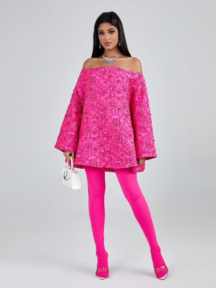 Loose Jacquard Off-Shoulder Dress for a Trendy and Casual Style