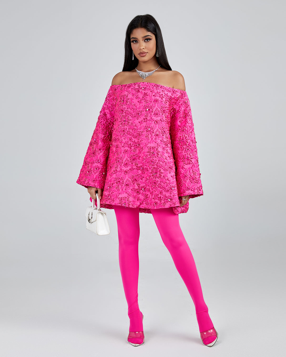 Marlowe Marceau — Loose Jacquard Off-Shoulder Dress, alternate view 4
