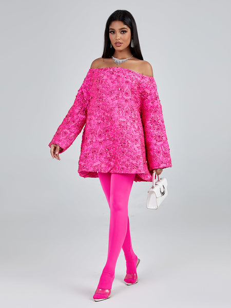 Loose Jacquard Off-Shoulder Dress for a Trendy and Casual Style