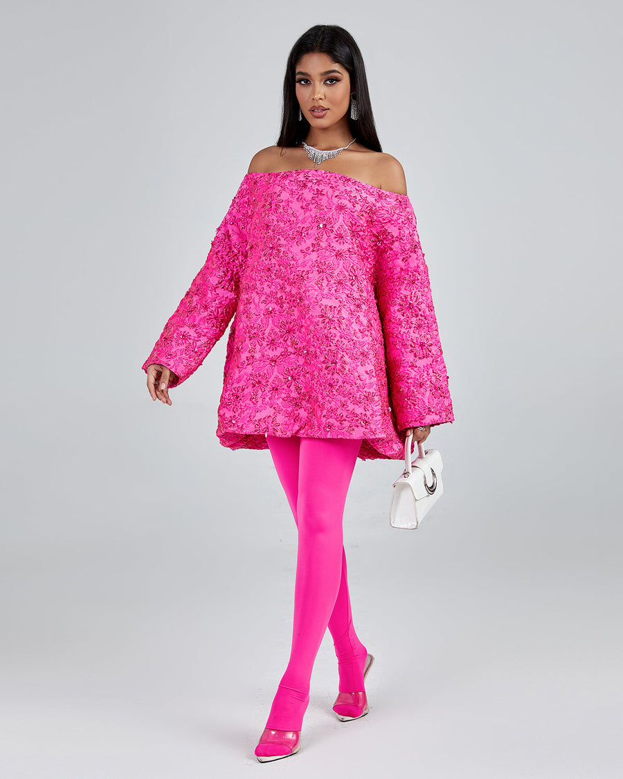 Marlowe Marceau — Loose Jacquard Off-Shoulder Dress, alternate view 2