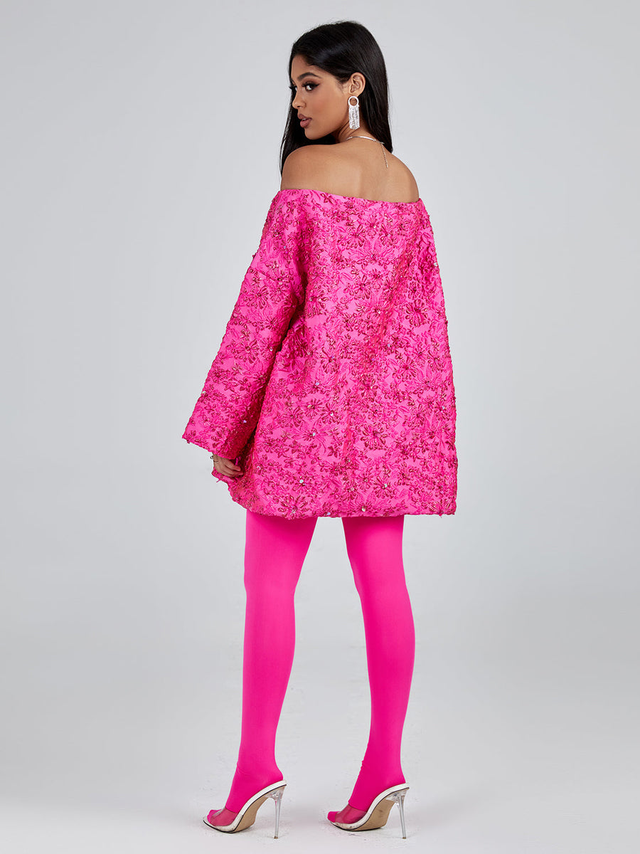 Loose Jacquard Off-Shoulder Dress for a Trendy and Casual Style