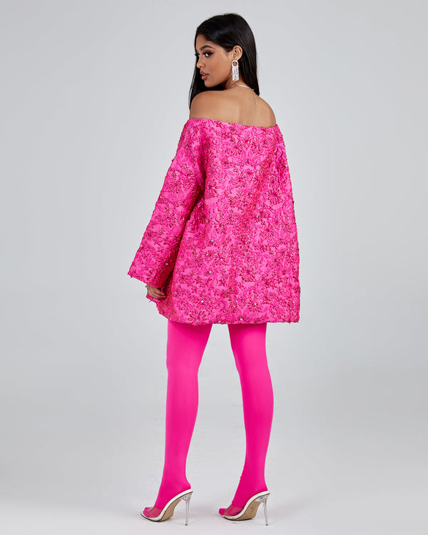 Loose Jacquard Off-Shoulder Dress for a Trendy and Casual Style