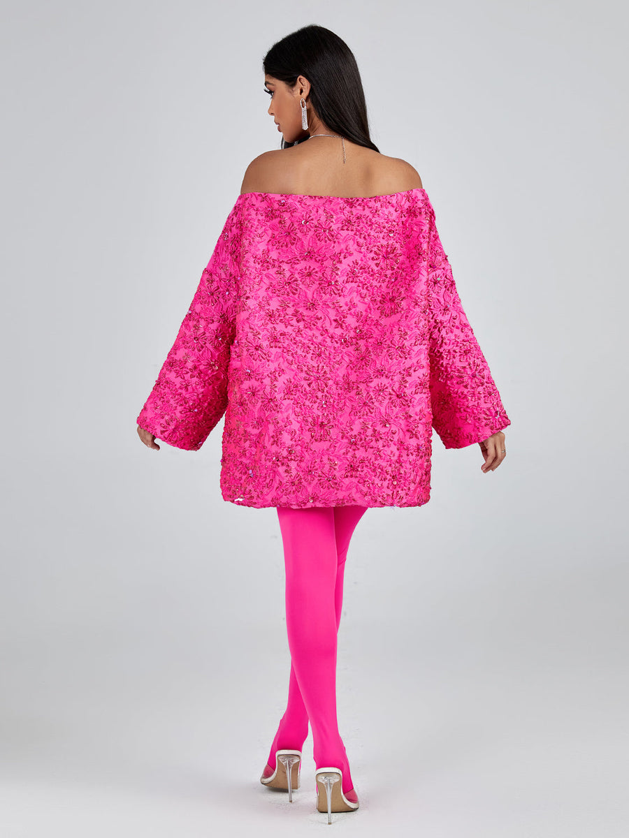 Loose Jacquard Off-Shoulder Dress for a Trendy and Casual Style