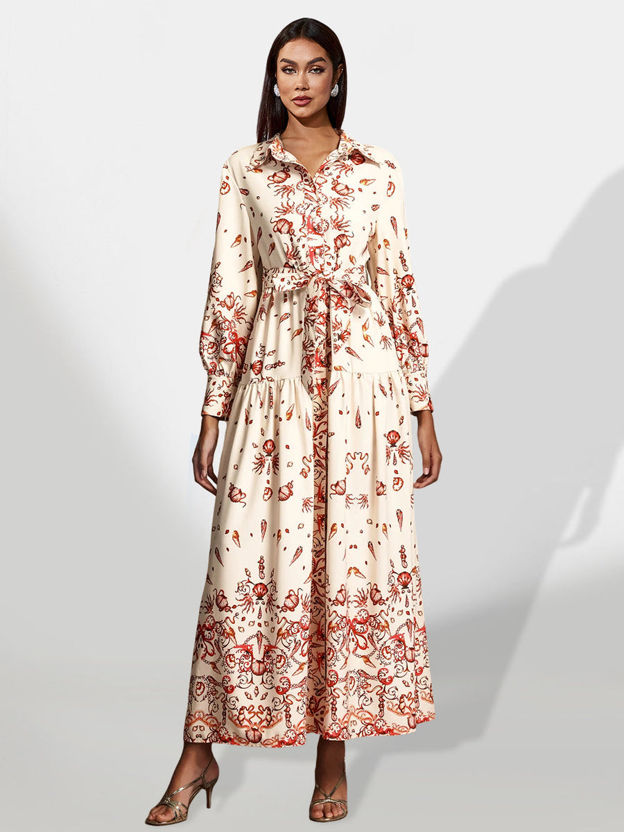 Elegance in the Waves: Marine Benthos Printing Vacation Dress