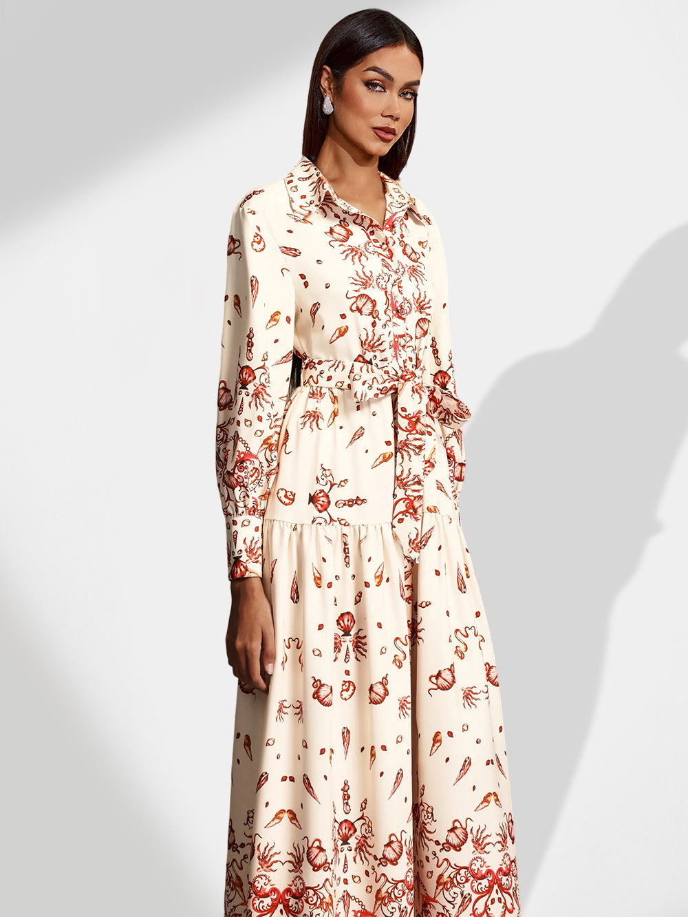 Elegance in the Waves: Marine Benthos Printing Vacation Dress