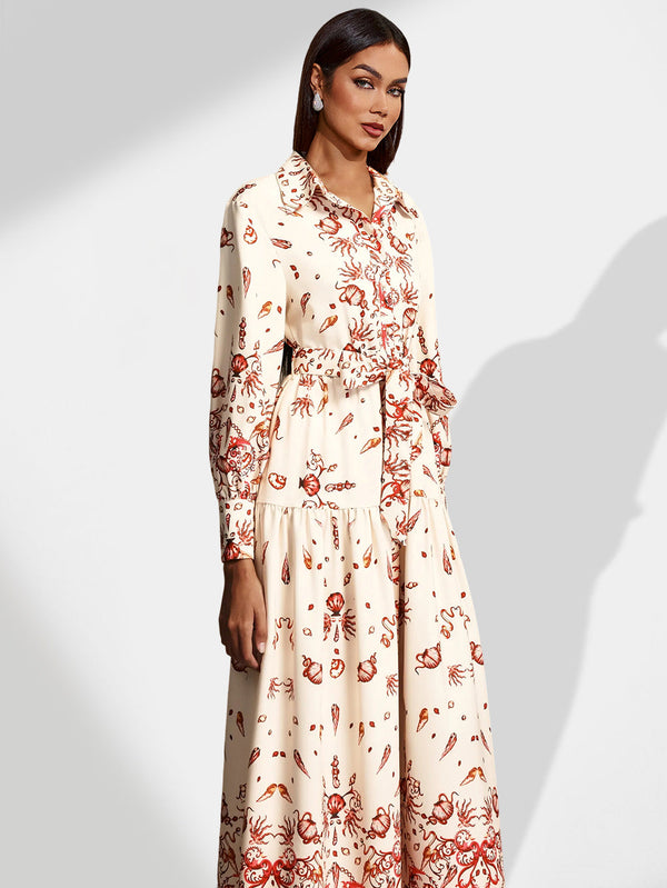Elegance in the Waves: Marine Benthos Printing Vacation Dress