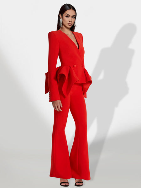 Ruching Set with Flared Pants for a Trendy and Comfortable Style