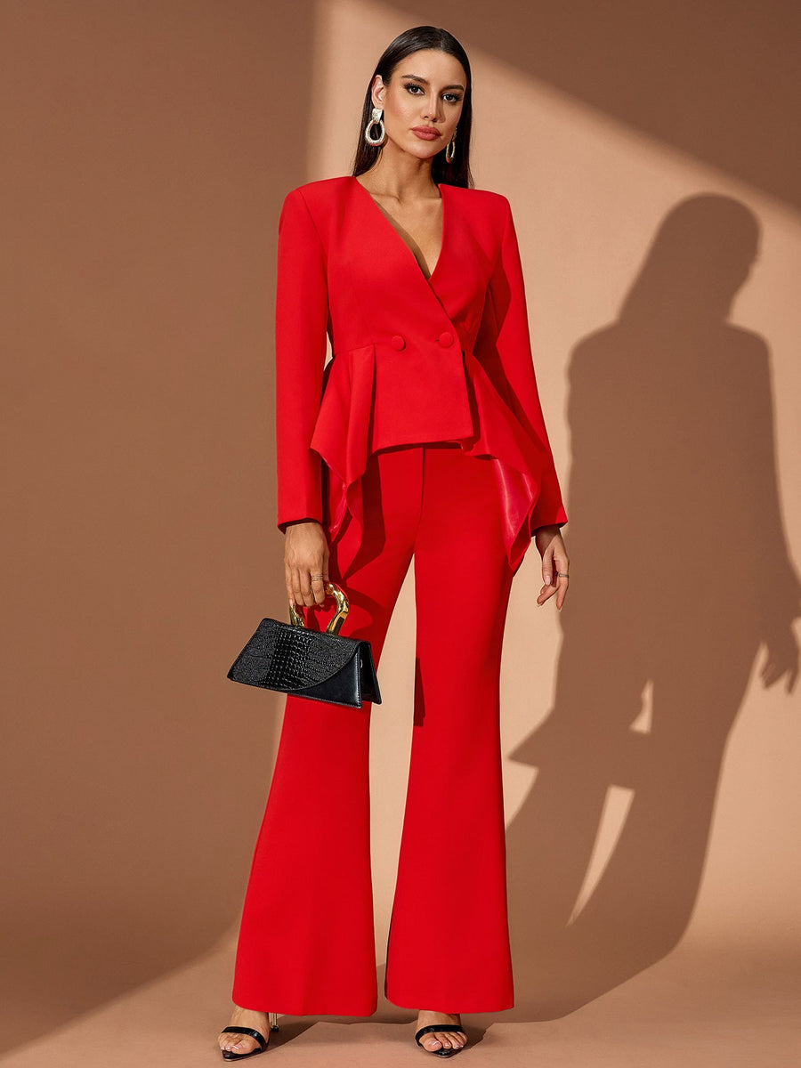 Ruffled Top & Scarlet Trousers Set