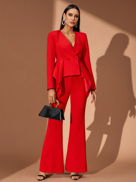 Ruffled Top & Scarlet Trousers Set