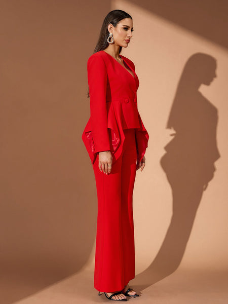 Ruffled Top & Scarlet Trousers Set