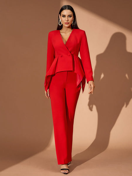 Ruffled Top & Scarlet Trousers Set