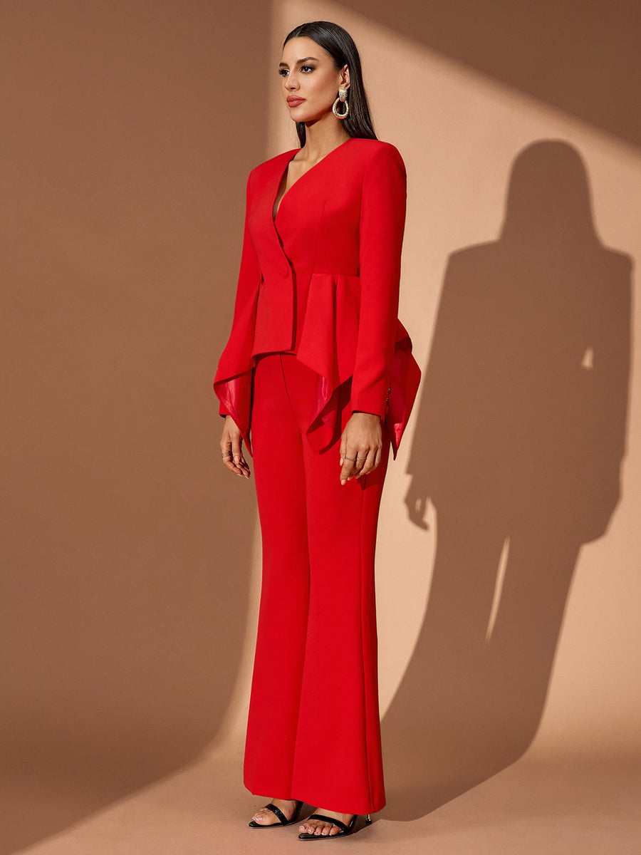 Ruffled Top & Scarlet Trousers Set