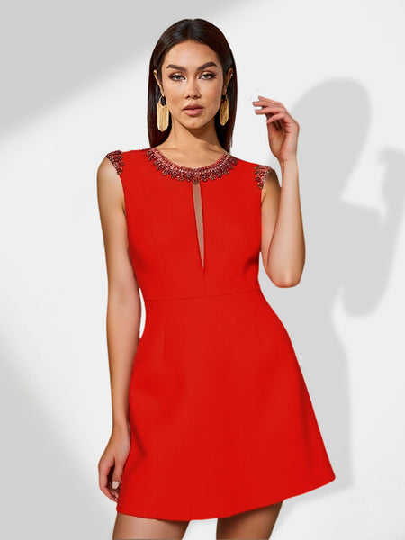 Mini Flared Dress Adorned with Crystals for an Elegant and Sophisticated Look