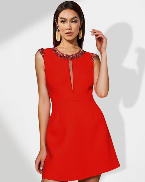 Mini Flared Dress Adorned with Crystals for an Elegant and Sophisticated Look