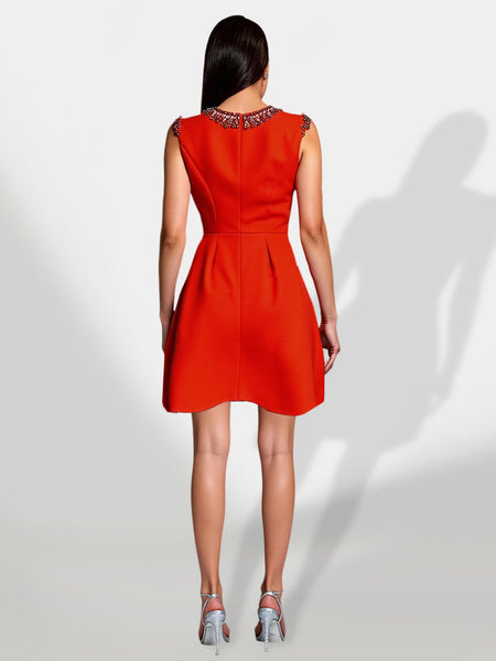 Mini Flared Dress Adorned with Crystals for an Elegant and Sophisticated Look