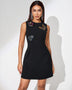 Elegant Black Mini Dress with Butterfly Embroidery Appliqué