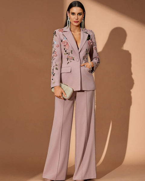 Sequin Floral Embroidery Couture Fall Suit