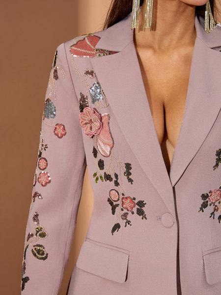 Sequin Floral Embroidery Couture Fall Suit