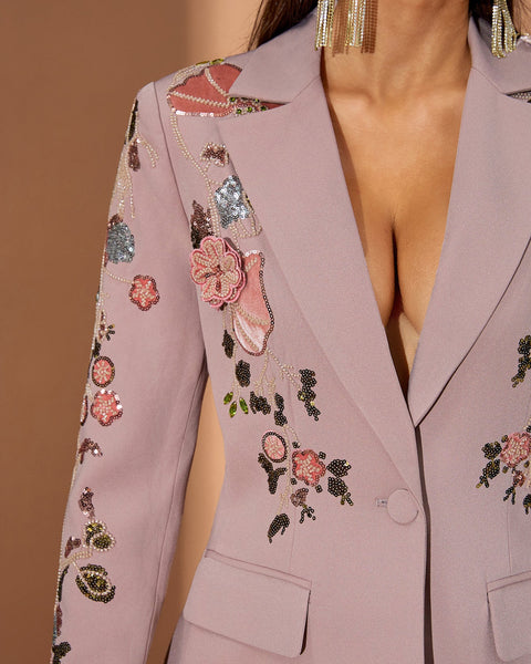Sequin Floral Embroidery Couture Fall Suit