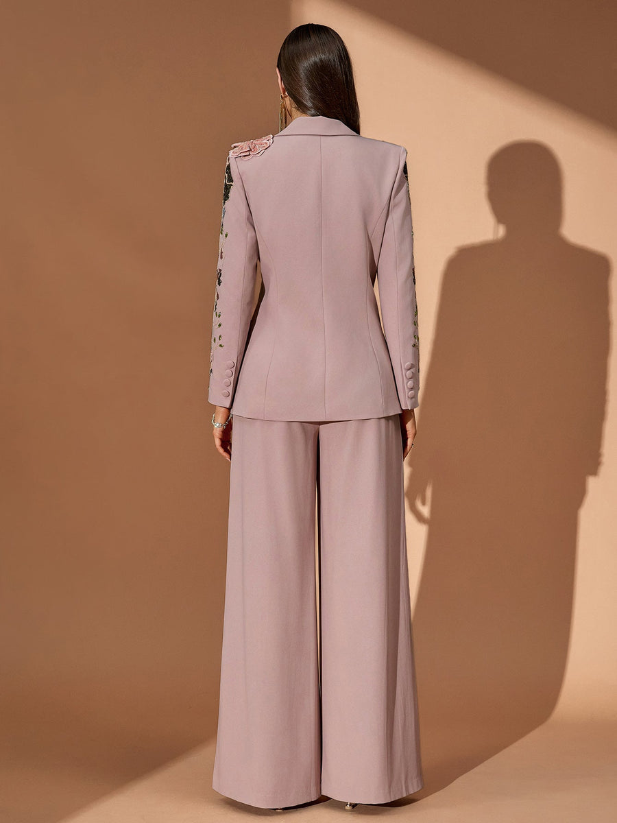 Sequin Floral Embroidery Couture Fall Suit