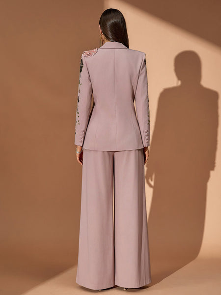 Sequin Floral Embroidery Couture Fall Suit