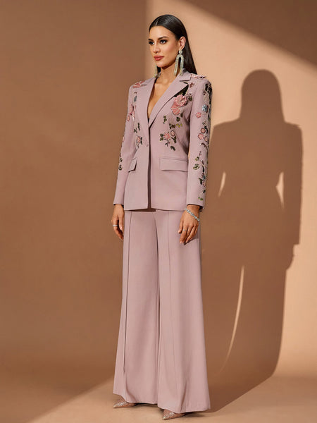Sequin Floral Embroidery Couture Fall Suit